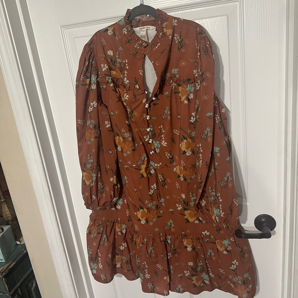 Matilda Jane Rust Floral Bell Sleeve Buttoned Dress size large